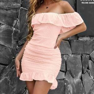 Shein off the shoulder ruched dot dress